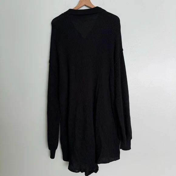Free People Picnic Sweater Black Knit Ribbed Linen Cotton Blend Romper - Picture 8 of 9